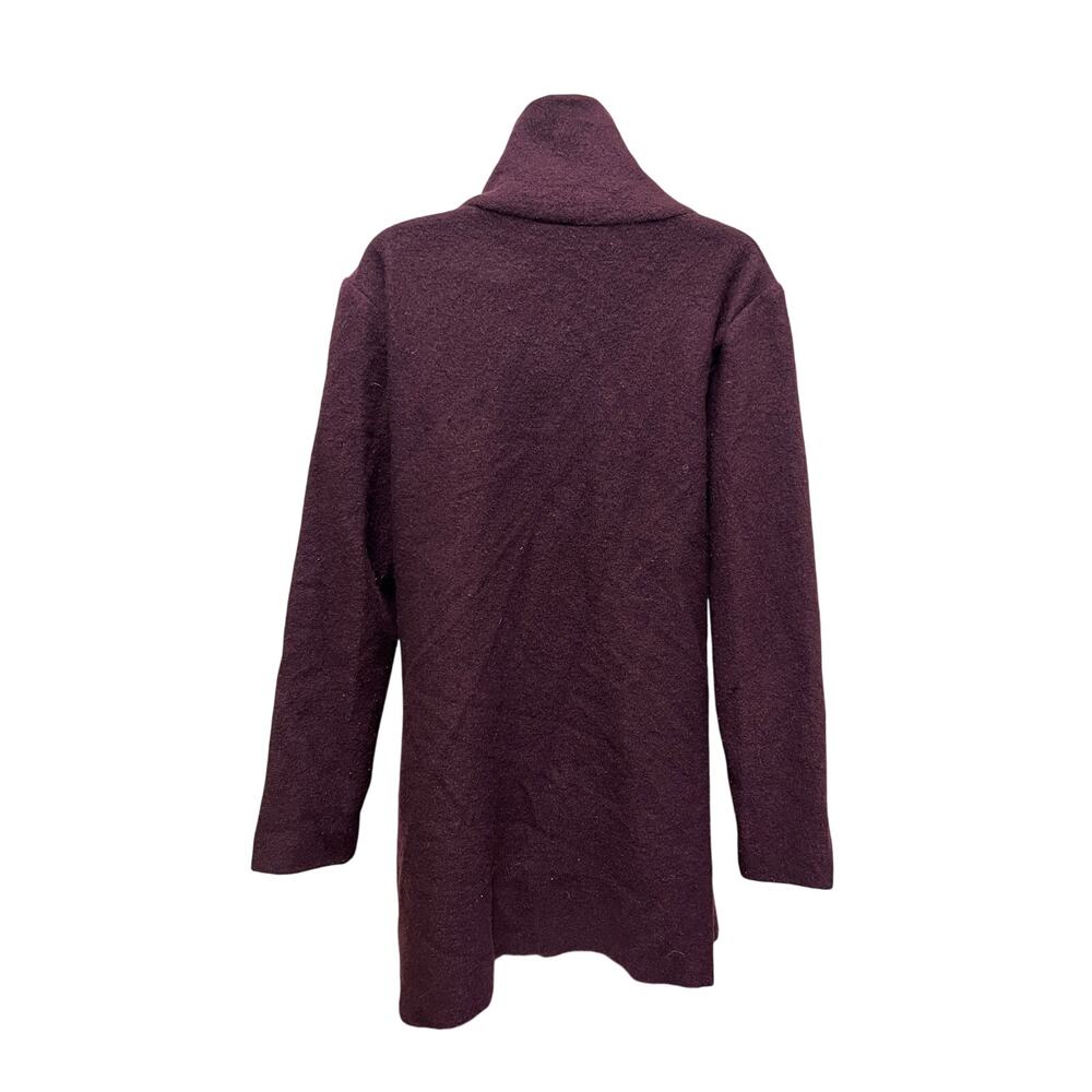 NorthStyle SZ S Purple 100% Wool Long Coat Asymmetrical Collar Toggle Front - Picture 3 of 4